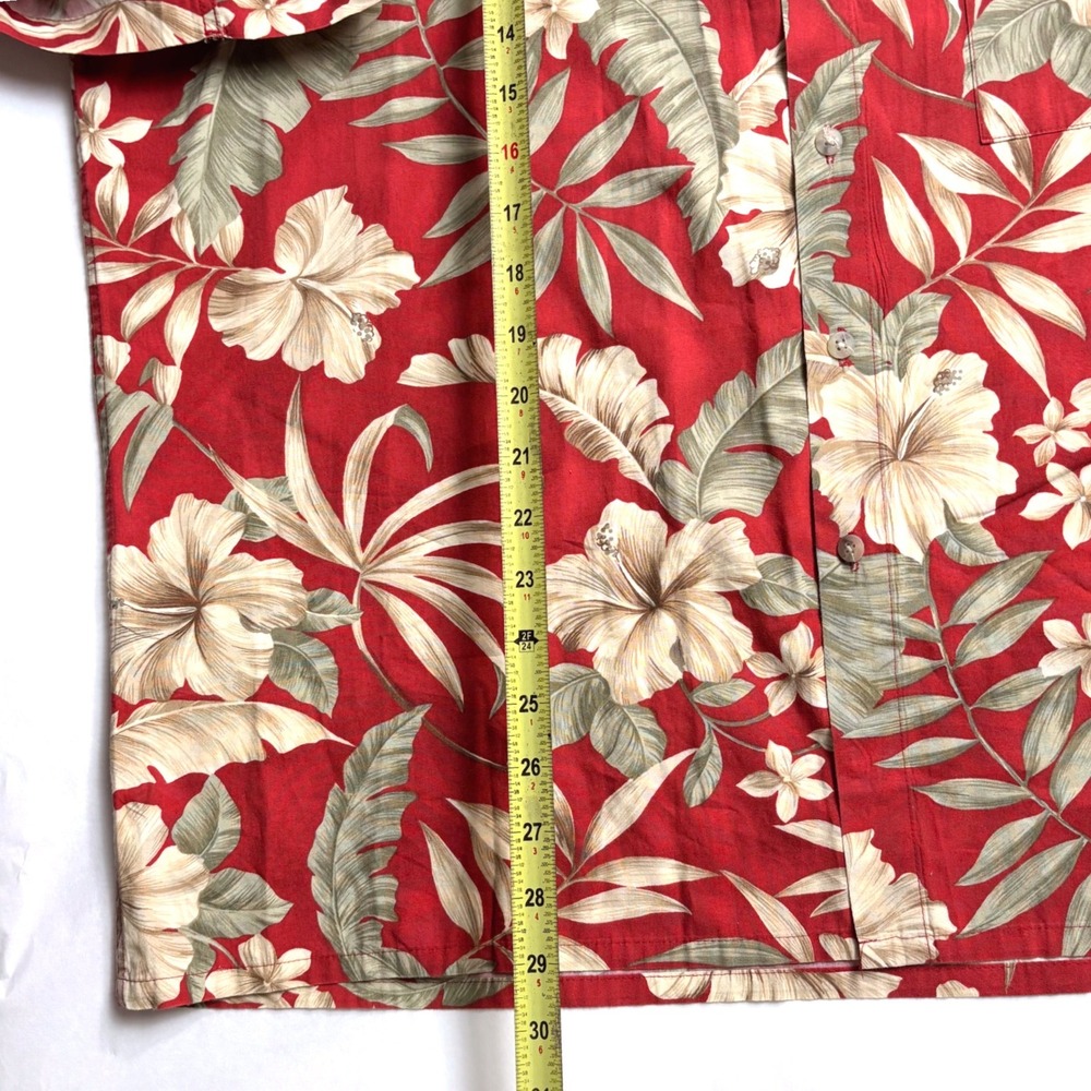 Maroon Tropical Hibiscus Palm Leaf Print Short Sleeve Button Down Shirt XXL - Picture 3 of 7